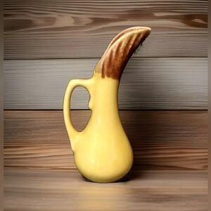 Vintage California Pottery Miniature Pitcher Yellow With Brown Drip Glaze MARKED